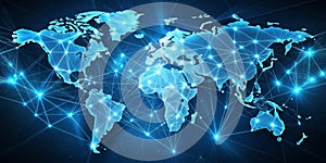 Global Network Blue Illuminated World Map and Connectivity Concept
