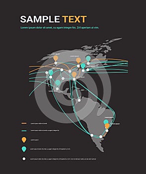 Global network cable connections and information transfer system world map technology