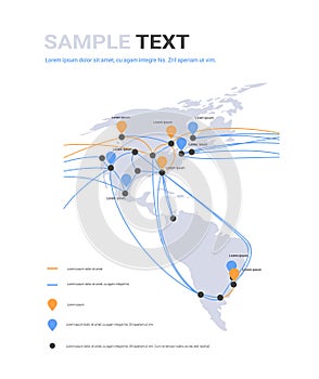 Global network cable connections and information transfer system world map technology