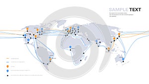 Global network cable connections and information transfer system world map technology