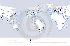 Global network cable connections and information transfer system world map technology