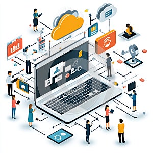 Global Network Collaboration Technology Cloud Computing Digital Workplace isolated on white background