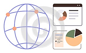 Global Network Concept with Data Charts and Analytics Elements