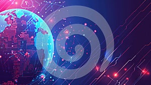 Global network concept with hardware computer server data center and hologram globe. Generative AI