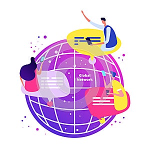 Global network concept. International online chat with phones vector illustration
