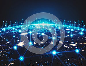Global Network Connecting Cities Digital Communication Worldwide Technology Earth Blue Background for Future
