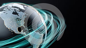 Global network connecting continents, digital earth with binary code communication modern concept technology data,