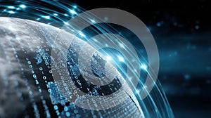 Global network connecting continents, digital earth with binary code technology modern communication data, concept