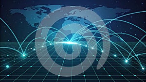 Global network connecting world with data flow and information exchange