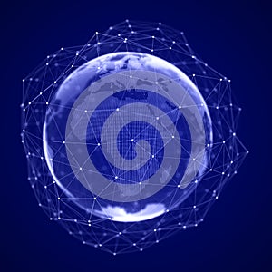 Global network connection. Blue futuristic world map. Concept of planet Earth. 3D rendering