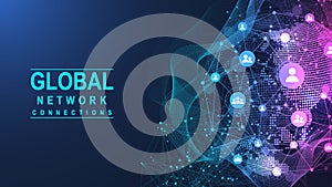 Global network connection concept. Big data visualization. Social network communication in the global computer networks