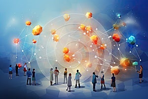 Global network connection concept with business people and low polygonal background, Network community, Teamwork, and Social