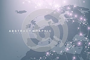 Global network connection concept in the Europe. Europe social network communication in the global business. Big data