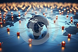 Global network connection depicted on a modern world technology background