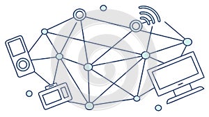 Global Network Connection: Digital Communication, vector design Generative AI