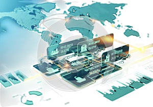 Global network connection digital futuristic world map with data streams and abstract technology interface