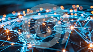 Global network connection earth covered by innovative perceptron lines for advanced communication photo