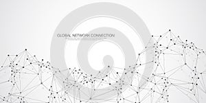 Global network connection idea template. Abstract tech network connection dots. Digital technology and big data analysis