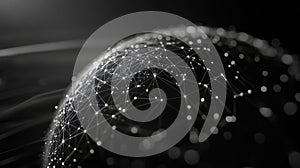 Global network connection illuminating data points on abstract sphere