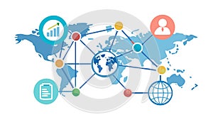 Global Network Connection Map with Tech Icons, vector design Generative AI