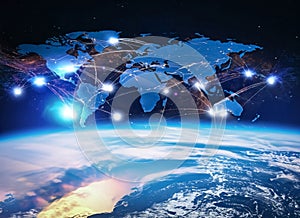 Global network connection over the world. Generative AI