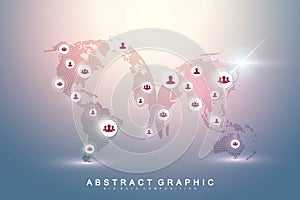 Global network connection. Social media network and marketing concept on World Map background. Global business and