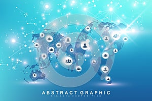 Global network connection. Social media network and marketing concept on World Map background. Global business and
