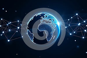 Global network connection technology with dotted world map and networking concept