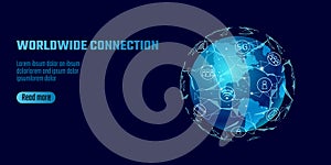 Global network connection. World map America continent point line worldwide information technology dat exchange business