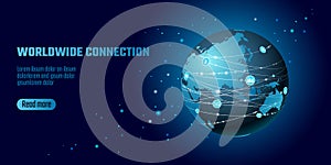Global network connection. World map Asia continent point line worldwide information technology dat exchange business