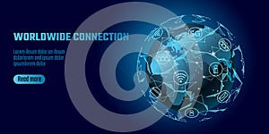 Global network connection. World map Europe Africa continent point line worldwide information technology dat exchange