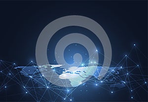 Global network connection. World map point and line composition