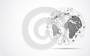 Global network connection. World map point and line composition