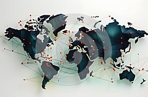 Global network connection on world map. Polygonal structure and dots. 3d rendering