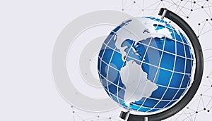 Global network connections. 3D illustration with globe, points and lines on light background, copy space