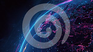 Global network connections across europe illuminated by digital data streams