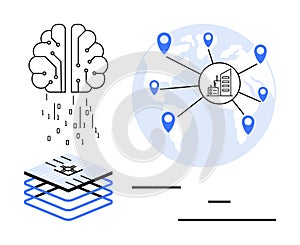 Global Network Connections, AI Innovation, and Data Processing Visualization