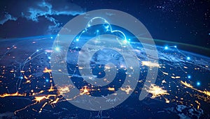 Global Network Connections and Cloud Technology Over Earth