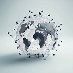 Global network connections: 3d earth with interconnected nodes and lines