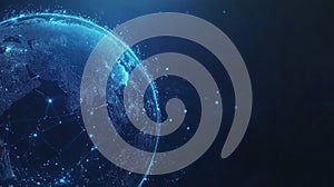 Digital Earth at Night with Glowing Connections, Global Network, Data Visualization