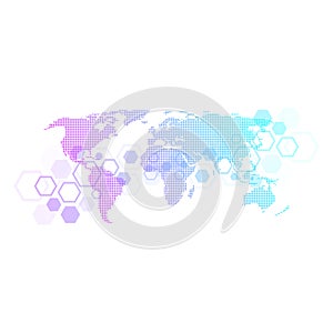 Global network connections with dotted world map. Internet connection background. Abstract connection structure
