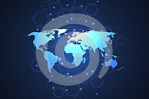Global network connections with dynamic points and lines. Internet connection background with world map. Abstract