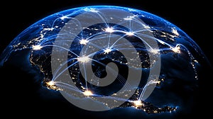 Global Network Connections Illuminated Earth at Night Digital Illustration