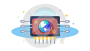 Global Network Connectivity with Chip Technology Icon, vector design Generative AI