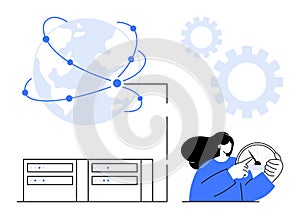 Global Network Connectivity and Data Management with Technical Support Concept