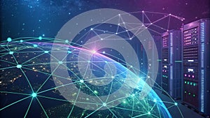 Global Network Connectivity Earth, Servers, Data, Digital, Cloud Computing, Networking Global Network, Data Centers