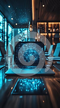 Global Network Connectivity on Laptop in Modern Office