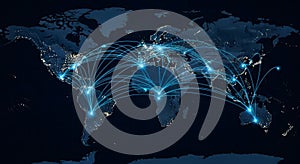 Global Network Connectivity Map with Glowing Lines