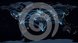 Global Network Connectivity on World Map at Night