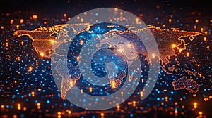 A global network of consumer data. world map with interconnected nodes representing different regions